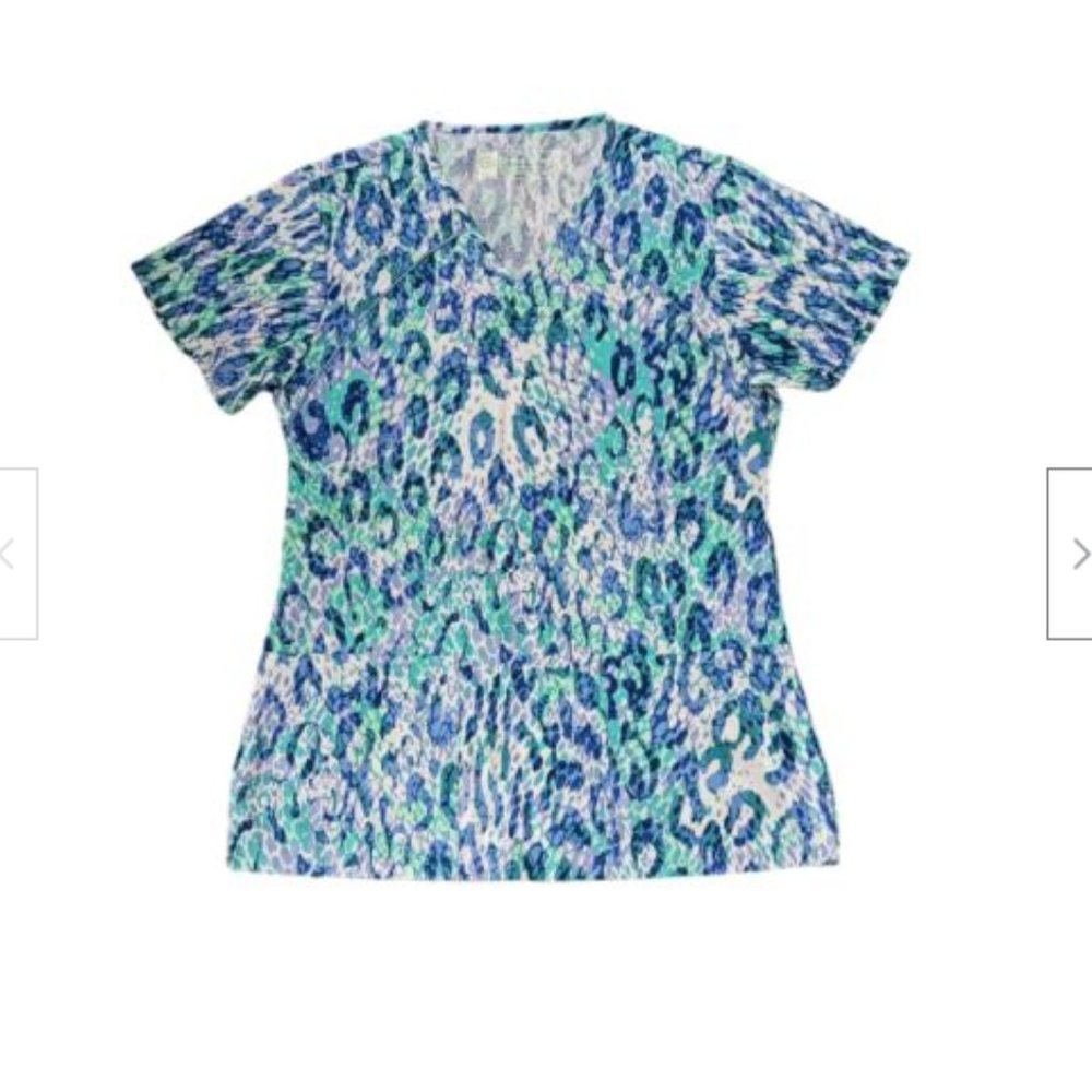 BIO White Swan Womens Scrub Size XS top Wild Glacier  Cotton Multicolor NWT 5307